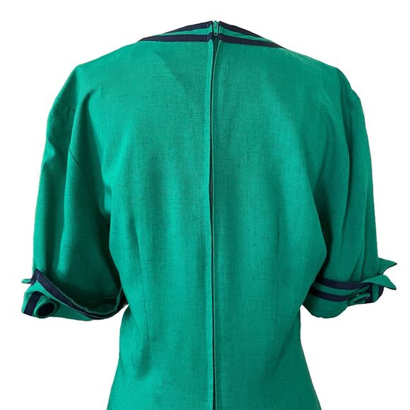 Emerald Green Vintage 1980s Cynthia Howie Union Made Mod Inspired Midi Dress - Picture 6 of 11